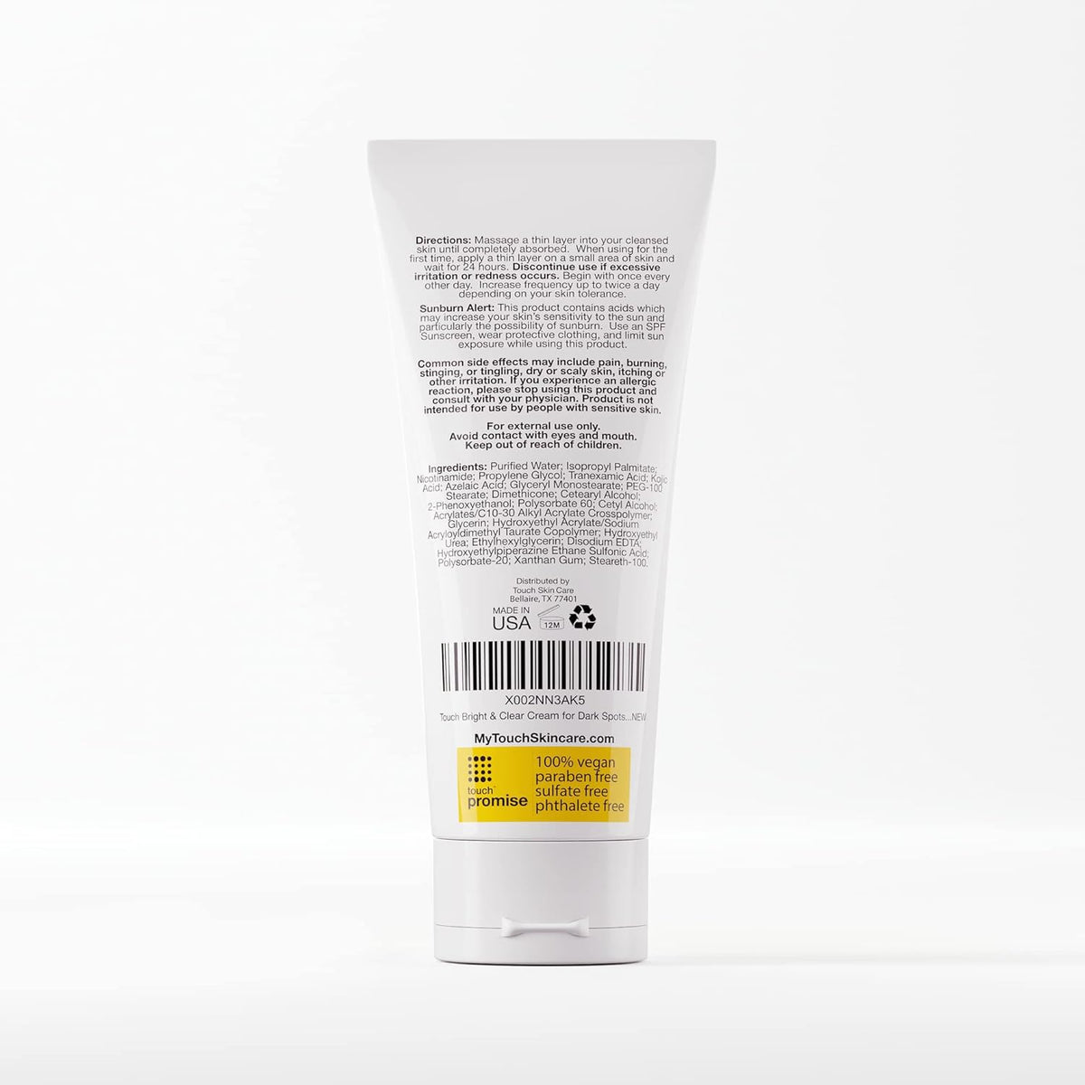 TOUCH packaging and box showing brand presentation and product size