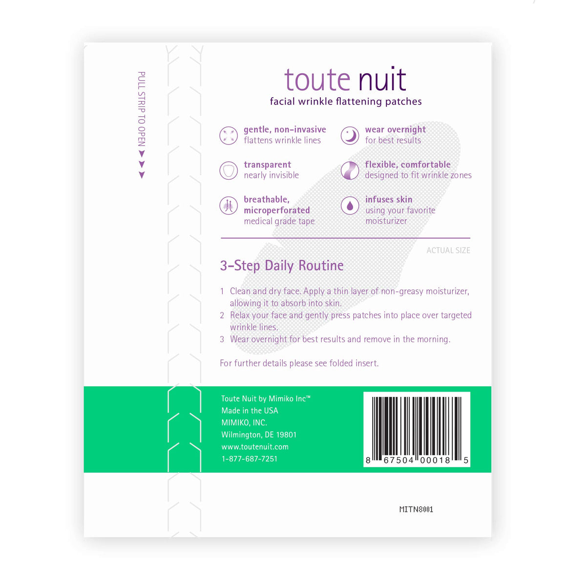 Toute Nuit patch applied to forehead demonstrating secure coverage and comfort