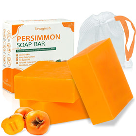 tovaginsh front packaging showing three persimmon soap bars and benefits