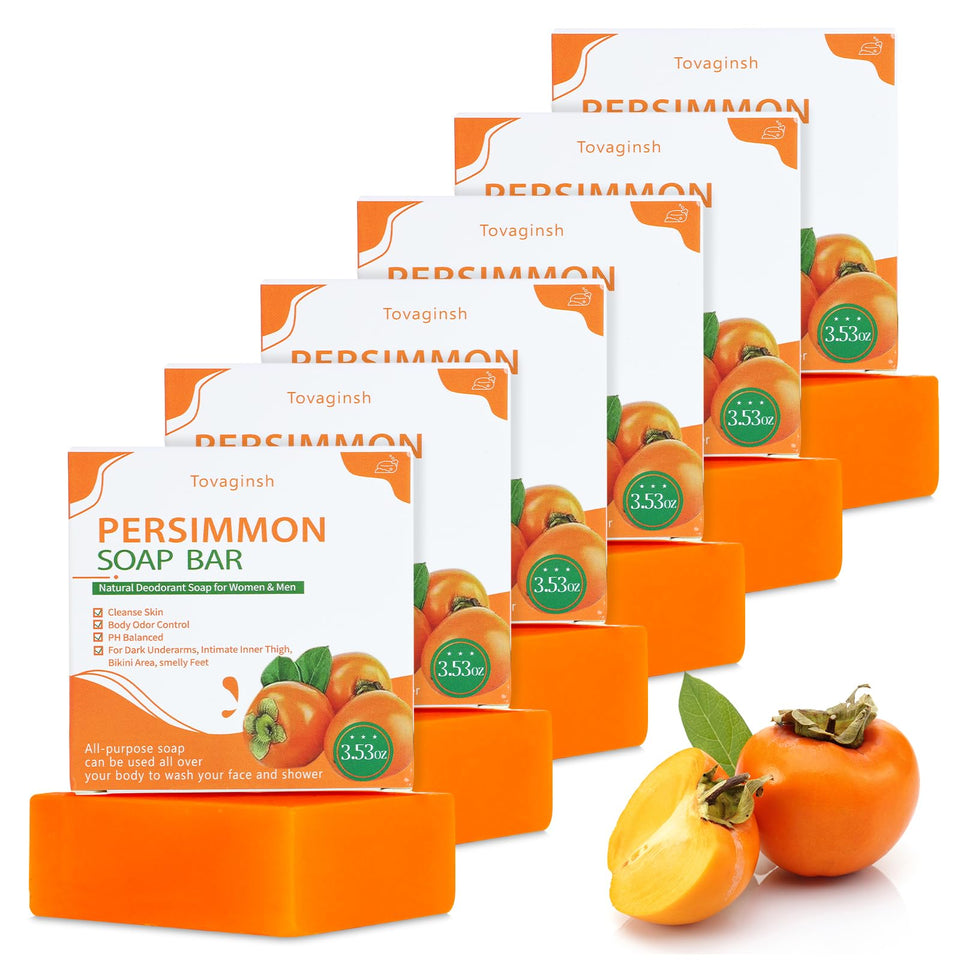 tovaginsh front packaging showing six persimmon soap bars and box, fresh presentation