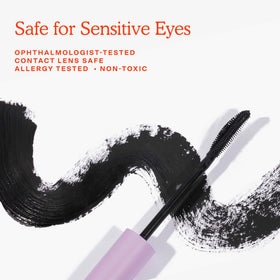 Tower 28 mascara texture swipe illustrating smooth, clump-free coverage