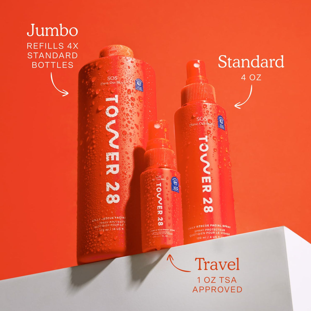 Tower 28 on bathroom shelf in lifestyle scene implying daily routine inclusion