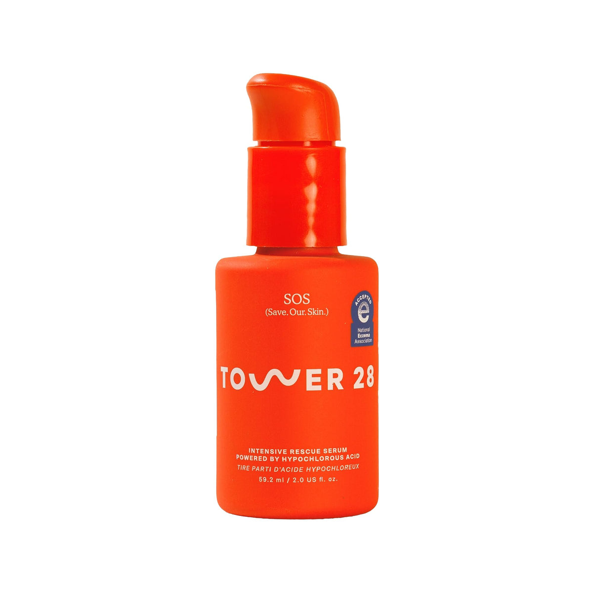 Tower 28 bottle front view showing clear serum and label for calm skin