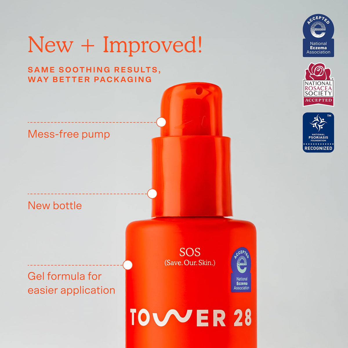 Tower 28 pump detail emphasizing easy dispensing and hygienic use