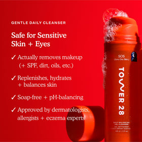 Tower 28 gel texture close-up, moisturizing formula visibly smooths skin
