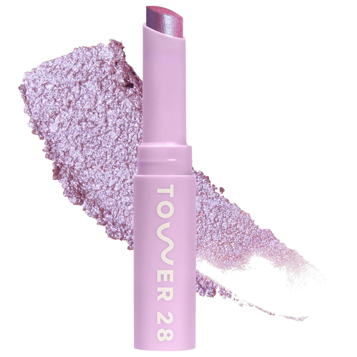 Tower 28 GoGo Garden stick front view showing bright purple shimmer and portable design