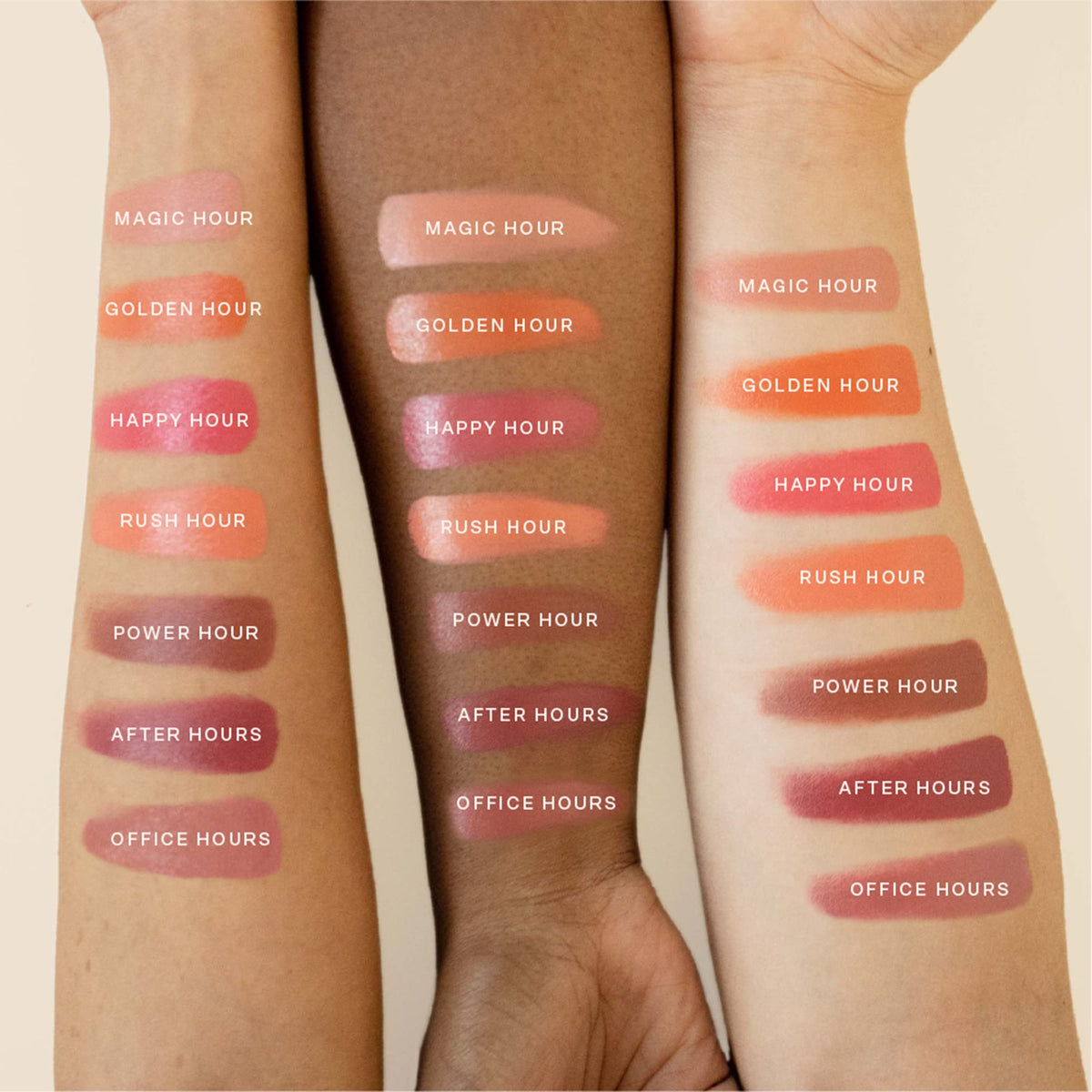 Tower 28 lip swatch on skin showing mauve tint and hydrating wear