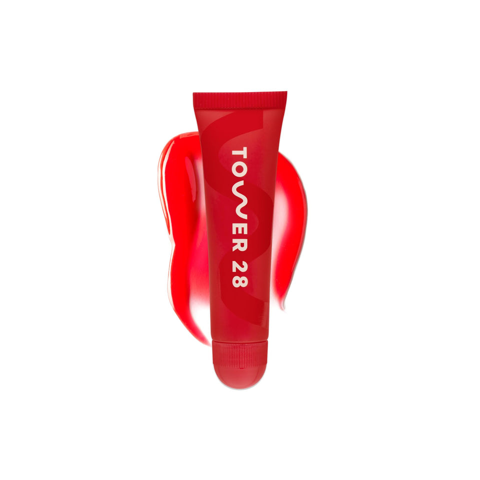Tower 28 front packaging showing balm tube and shade for quick identification and appeal