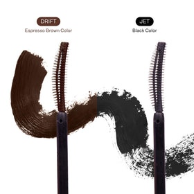 Tower 28 brown mascara swatches on skin showing buildable color payoff