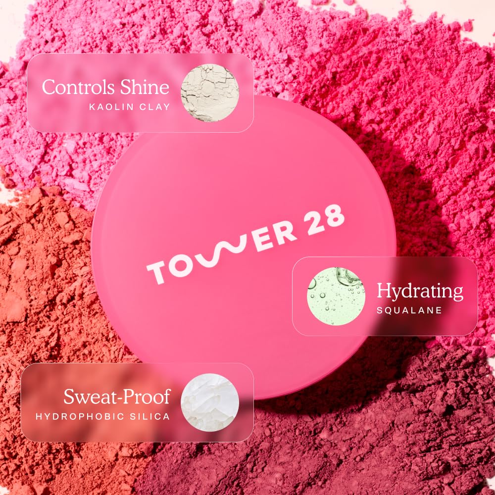 Tower 28 layered over cream blush showing enhanced color payoff and set finish