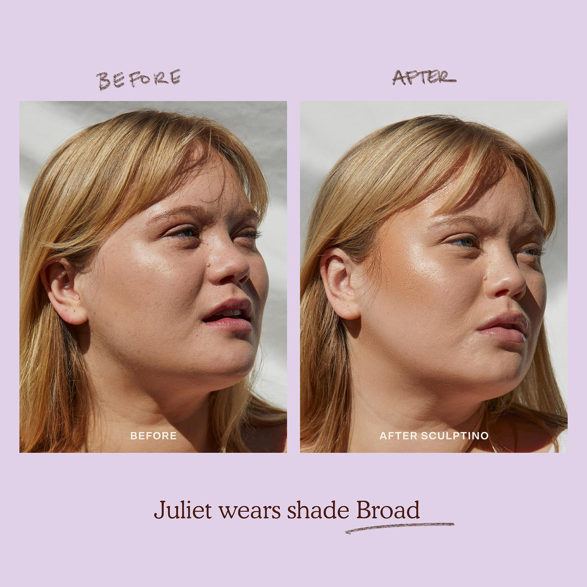 Tower 28 Sculptino applied to cheek showing sculpting effect and natural shadow