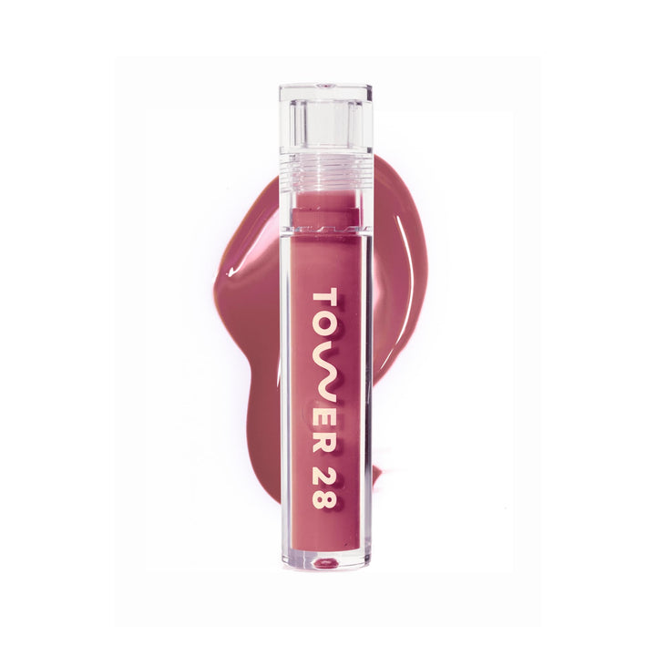 Tower 28 front packaging showing Sesame mauve gloss and brand clarity
