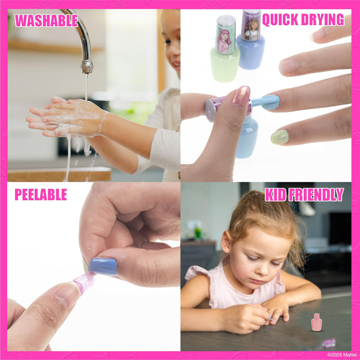 Townley Girl Barbie close-up of brush applying polish for easy, kid-friendly control