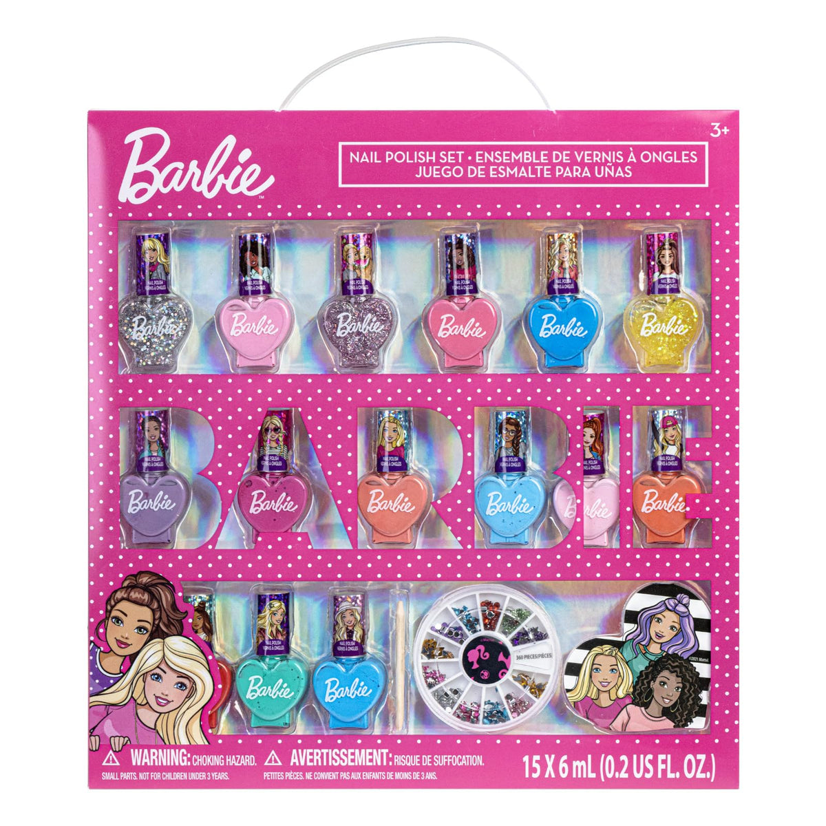 Townley Girl front packaging showing the Barbie nail polish kit and contents for clear gifting