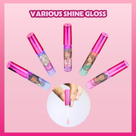Townley Girl Barbie gloss texture swatches showing glossy moisturizing finish