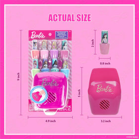 Townley Girl Barbie hand next to polish bottles showing scale and kid-sized design
