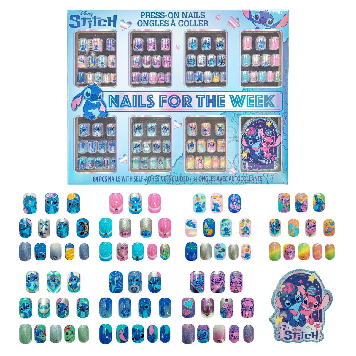 Townley Girl front packaging showing 84-piece Stitch nail kit and contents benefit play