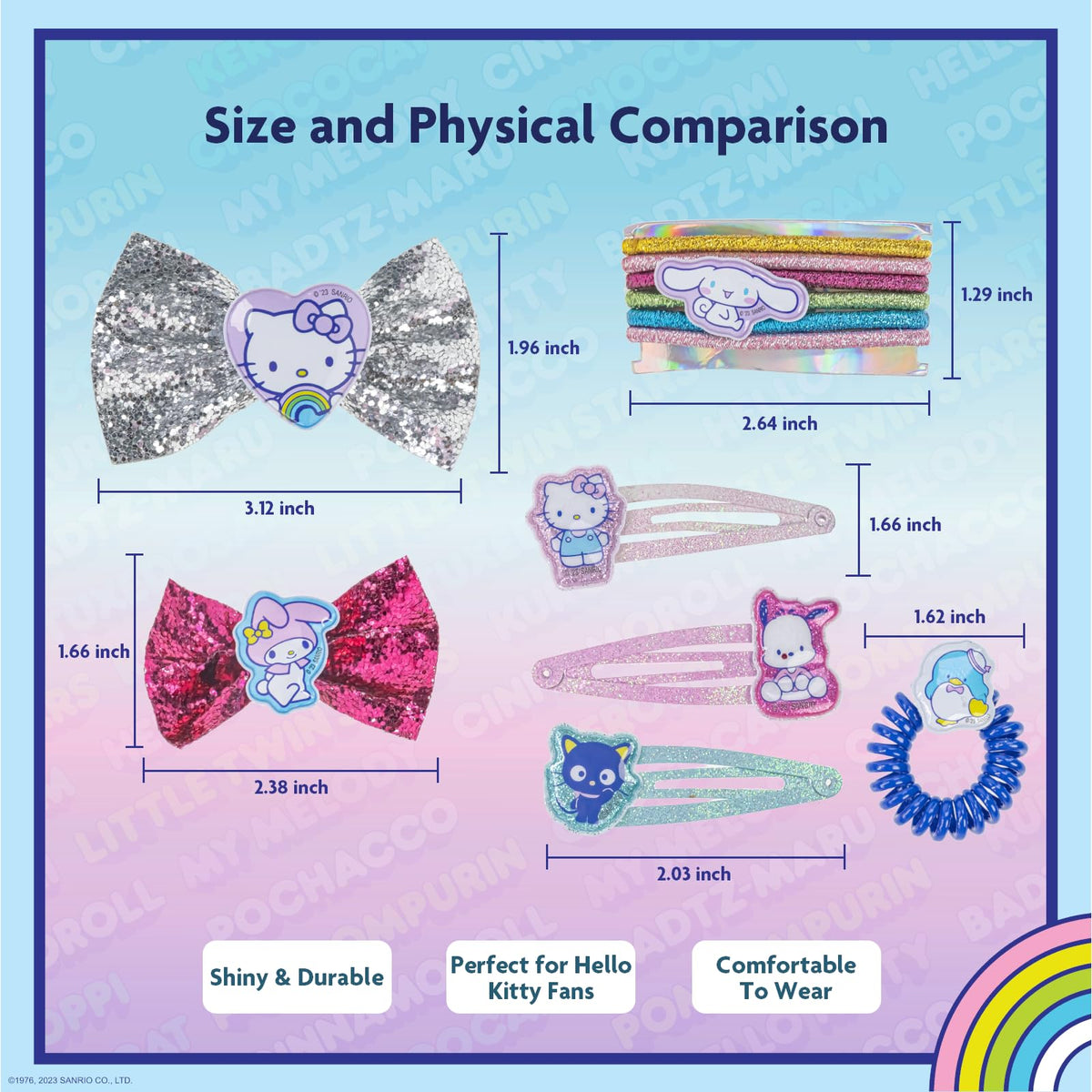 Townley Girl elastic hair ties fanned out showing stretchability and gentle grip