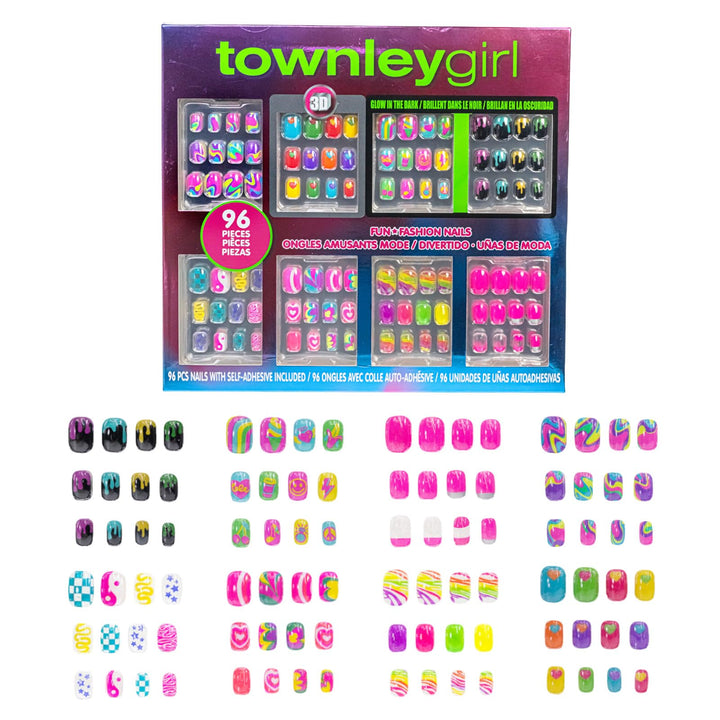 Townley Girl front packaging showing colorful nail set and benefits