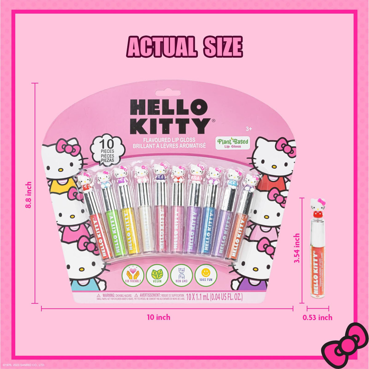 Townley Girl Hello Kitty close-up texture swatches showing smooth shine and hydration