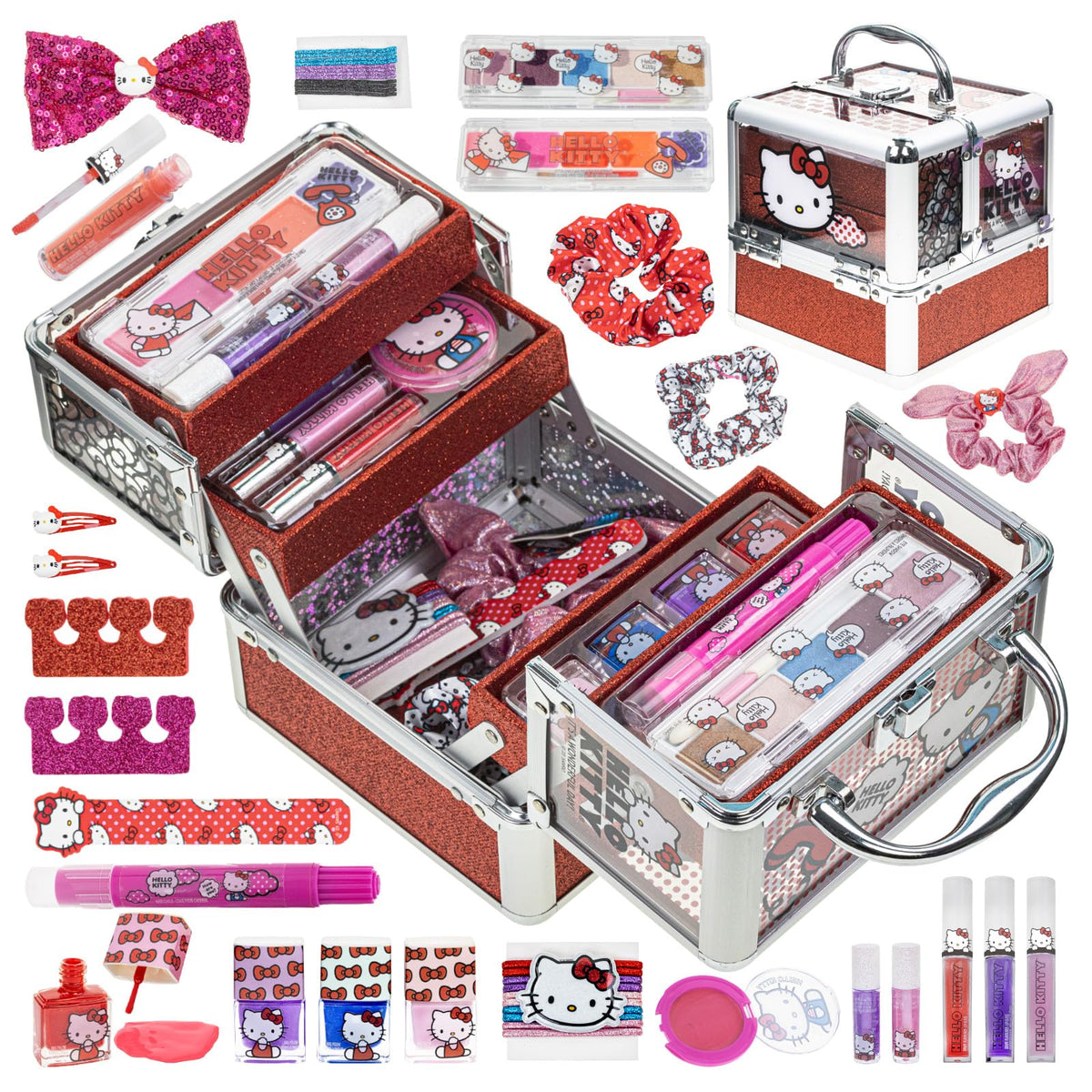 Townley Girl open case overhead with organized contents for easy play and tidy storage