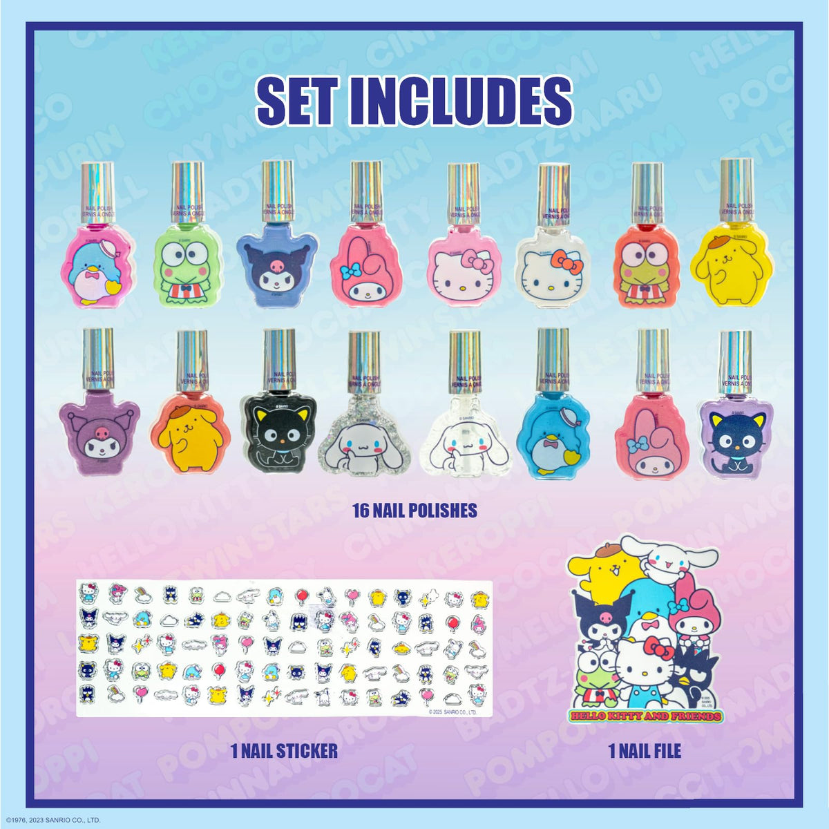 Townley Girl open set layout with bottles, stickers, and file for fun