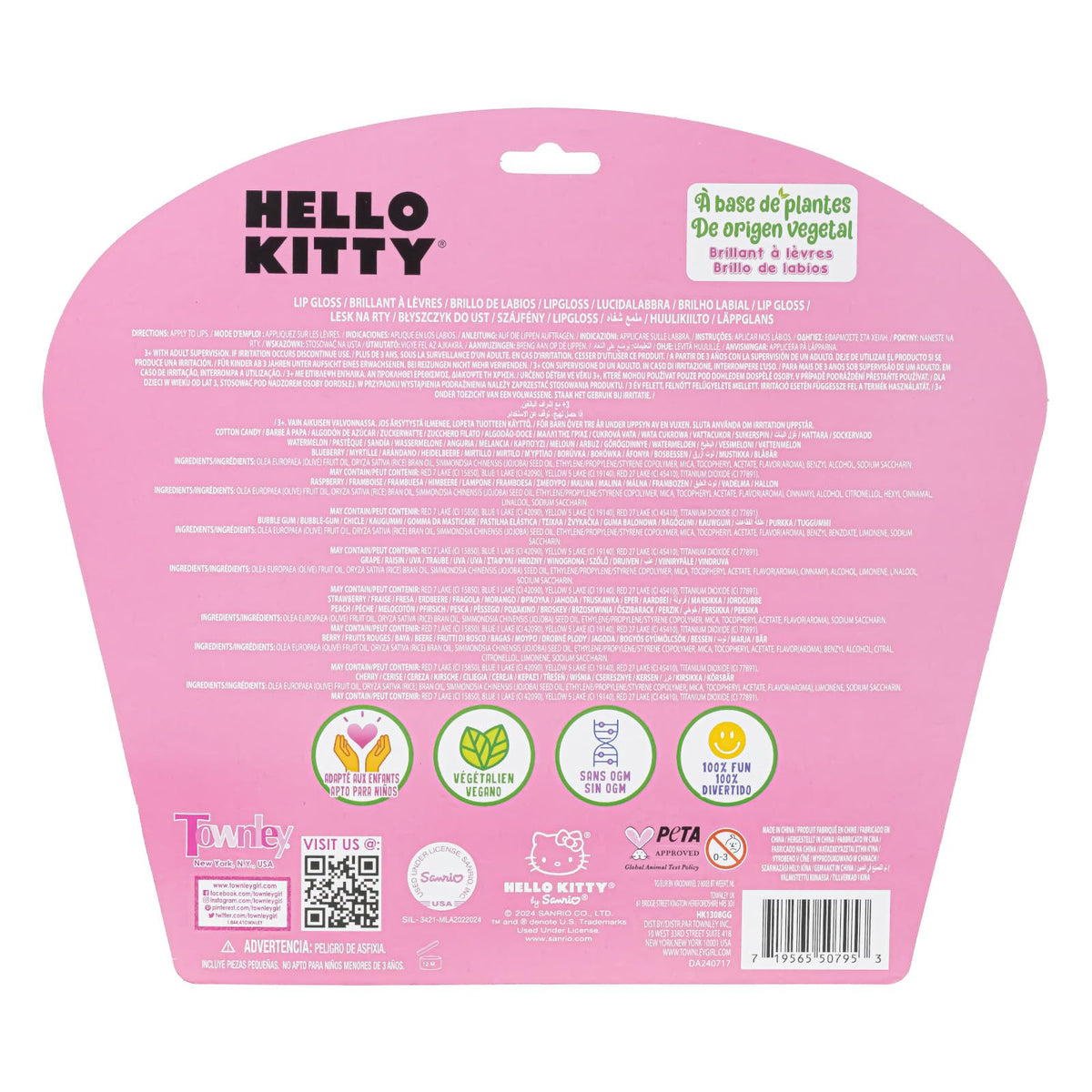 Townley Girl Hello Kitty packaging back ingredients close-up showing plant-based formula details