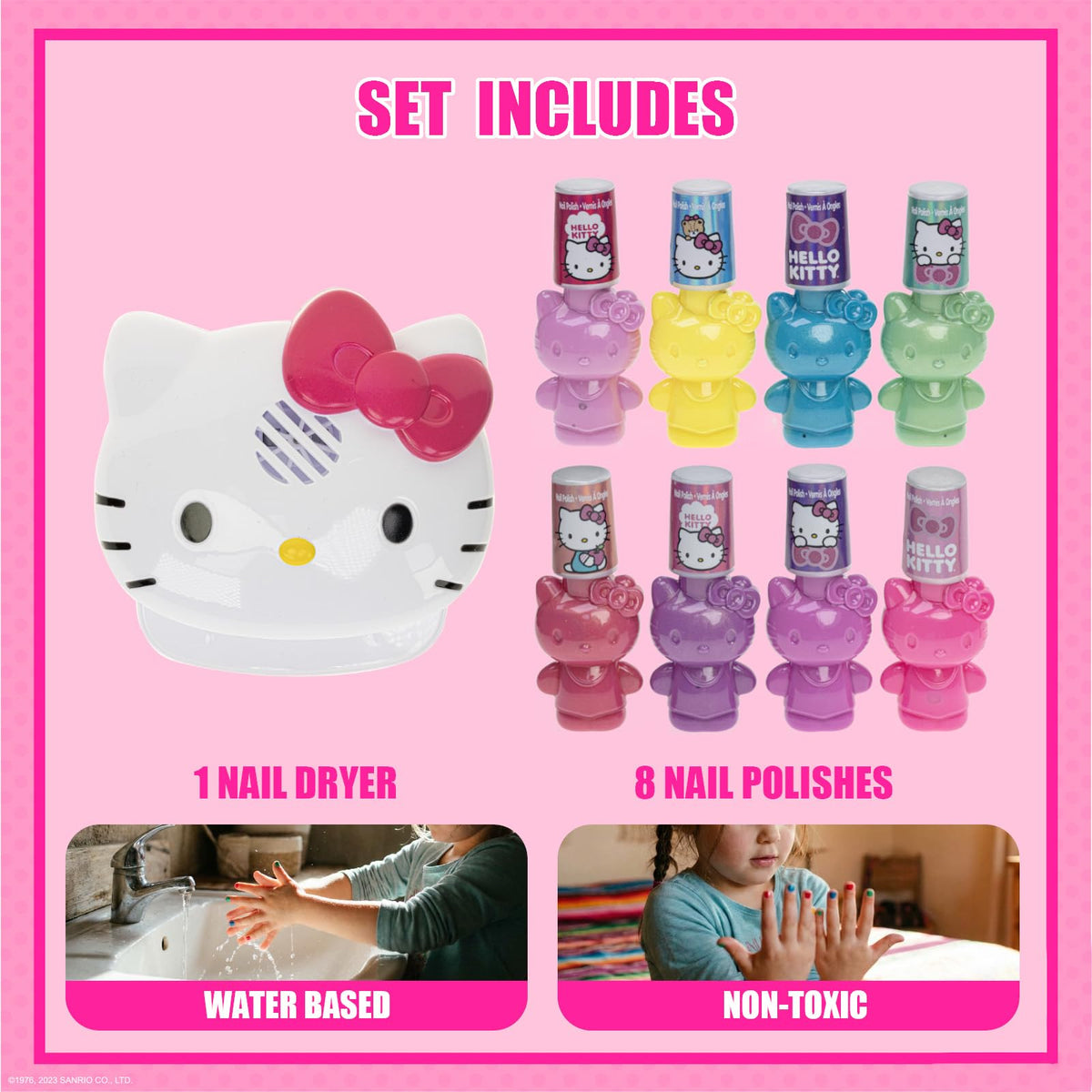 Townley Girl arranged eight polish bottles showing variety of opaque and shimmer shades