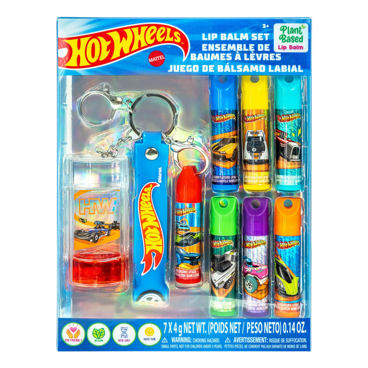 Townley Girl Hot Wheels front packaging showing seven colorful balm tubes for easy gift appeal