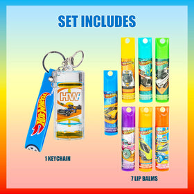 Townley Girl Hot Wheels keychain detail attached to a balm for convenient on-the-go use
