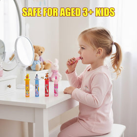 Townley Girl lip balm held in child hand for scale showing compact, child-friendly size