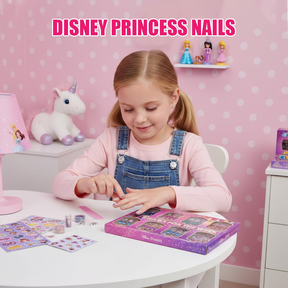 Townley Girl child applying a press-on nail to build independence and skill