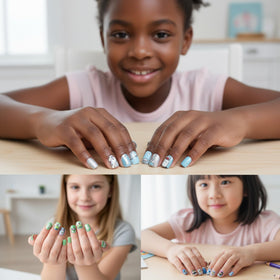 Townley Girl child wearing decorated press-on nails showing fun wearable look