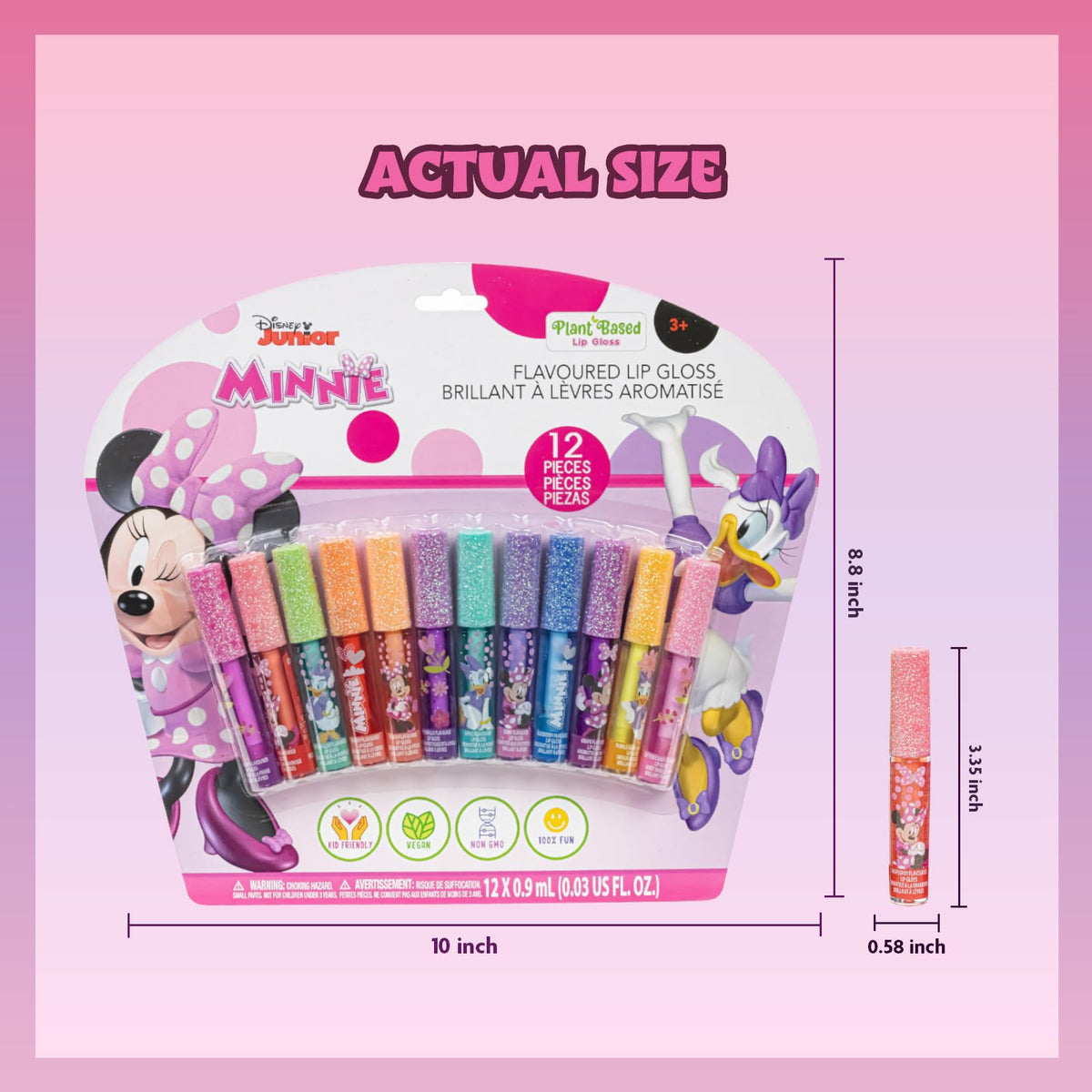 Townley Girl gloss held in child’s hand showing mini size and portability