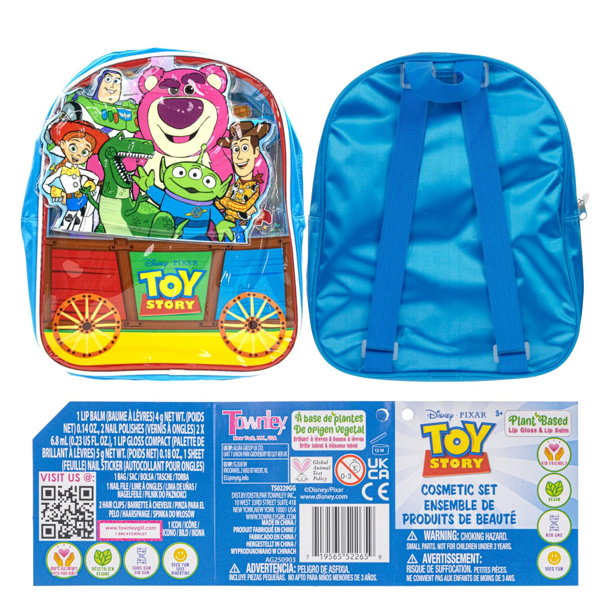 Townley Girl packaging showing ingredient callouts and Toy Story branding