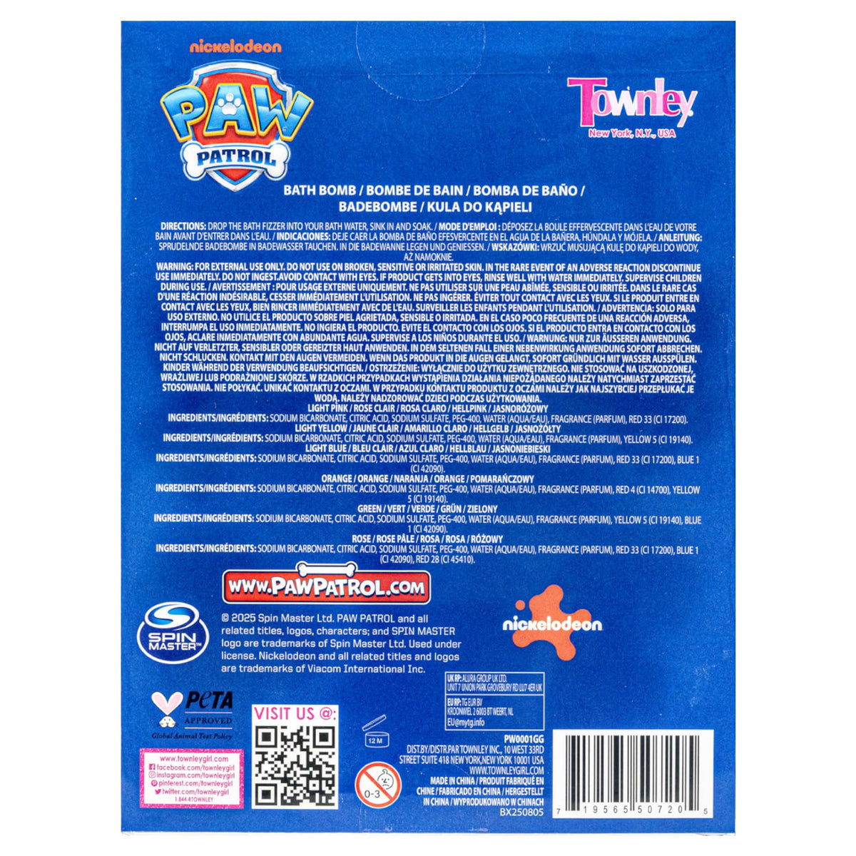 Townley Girl label and ingredient panel showing kid-friendly formulation