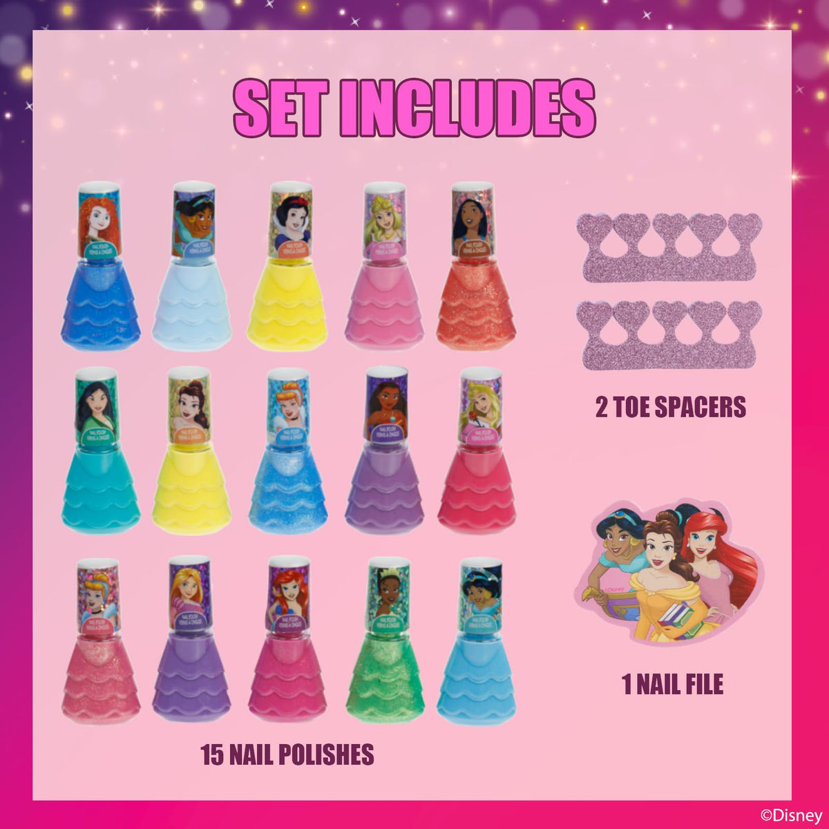 Townley Girl arranged polish bottles displaying colorful shades for creative play