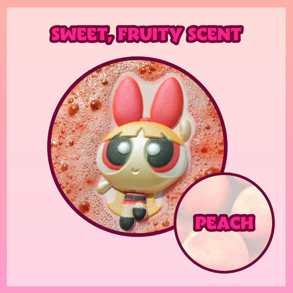 Townley Girl Bubbles bath bomb detail shot showing molded features and smooth finish