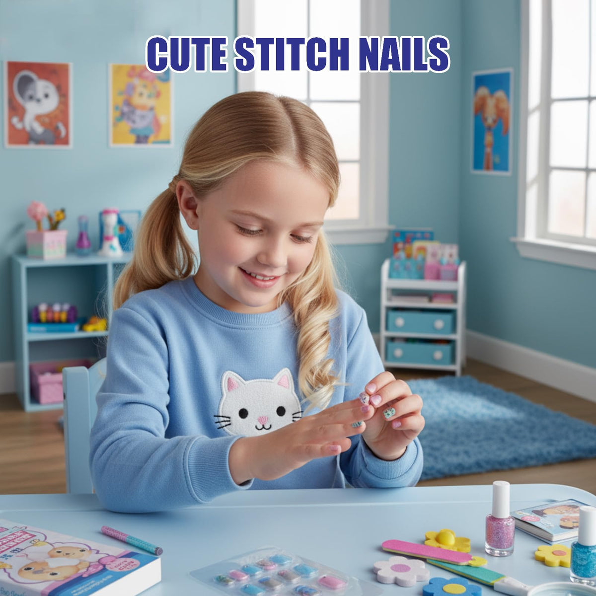 Townley Girl application demo on child hands demonstrating easy press-on use