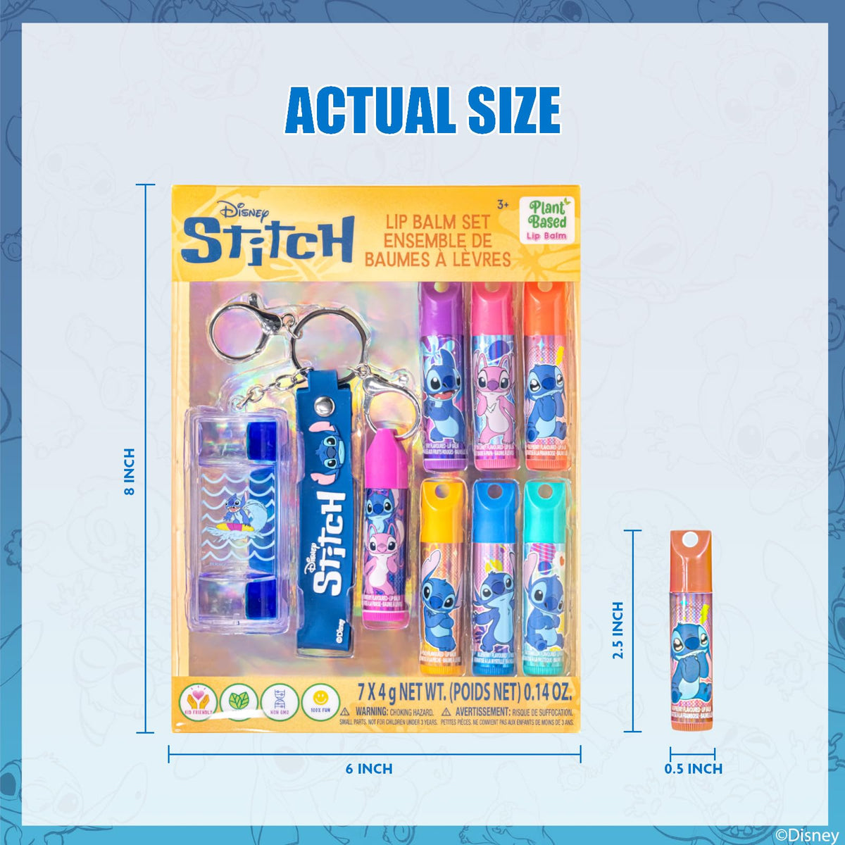 Townley Girl keychain clipped to a backpack for portable lip care on the go