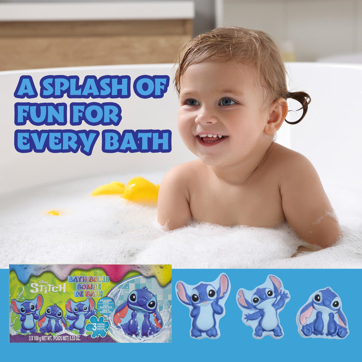townley girl lifestyle scene of child-safe bathroom with colorful fizzing bath, playful routine