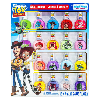 Townley Girl front packaging showing 18 Toy Story polish bottles and characters