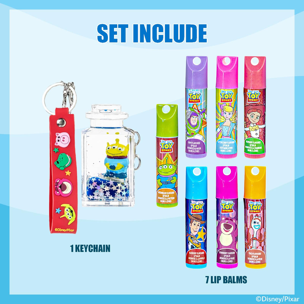 Townley Girl seven tubes arranged displaying varied Toy Story designs and choices