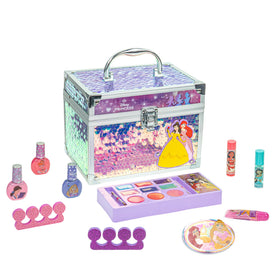 Townley Girl acrylic train case front view showing Disney Princess design and easy carrying