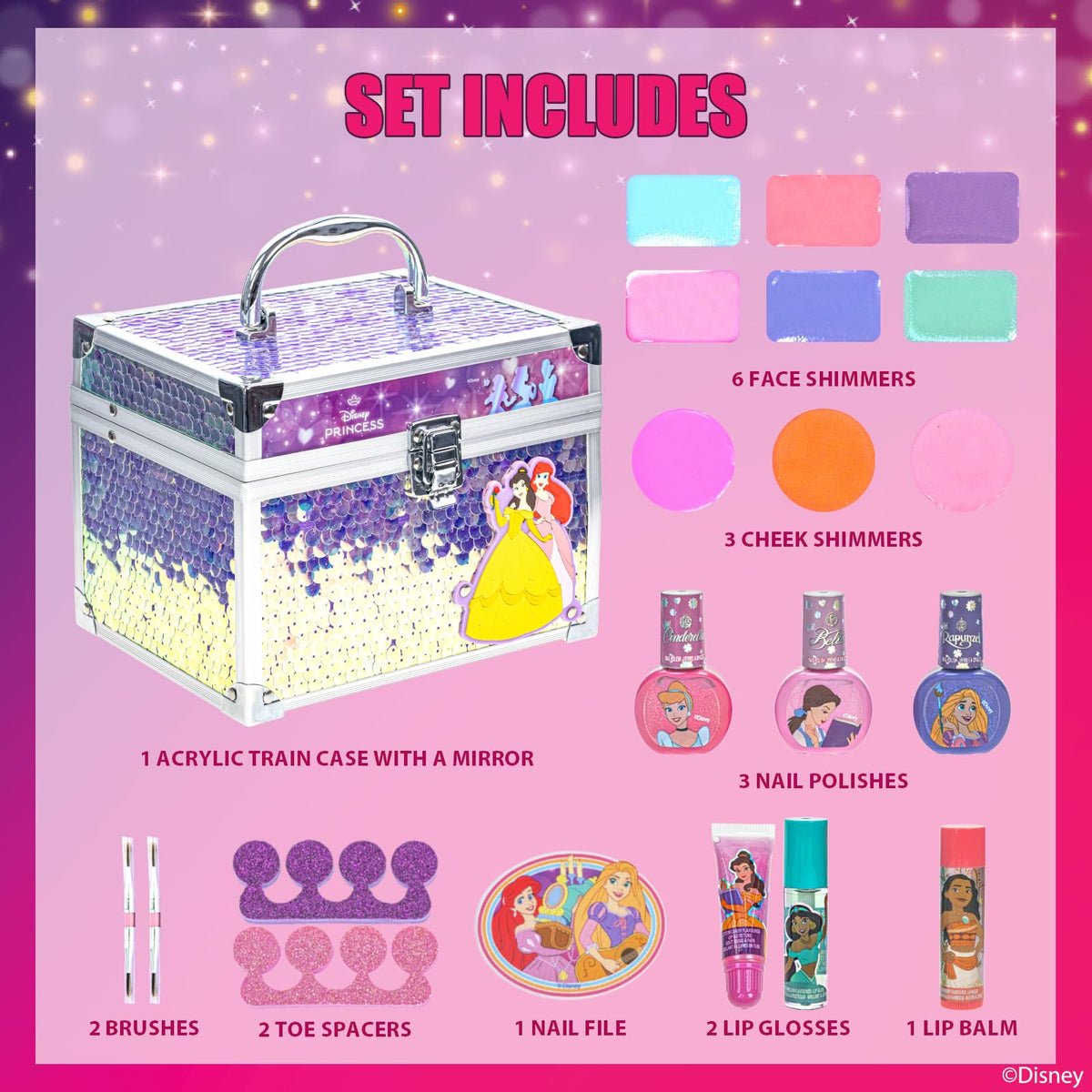 Townley Girl open train case showing all kit contents neatly organized for play
