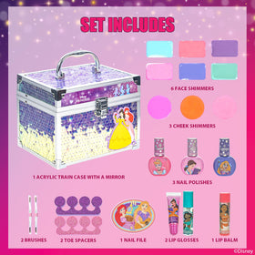 Townley Girl open train case showing all kit contents neatly organized for play