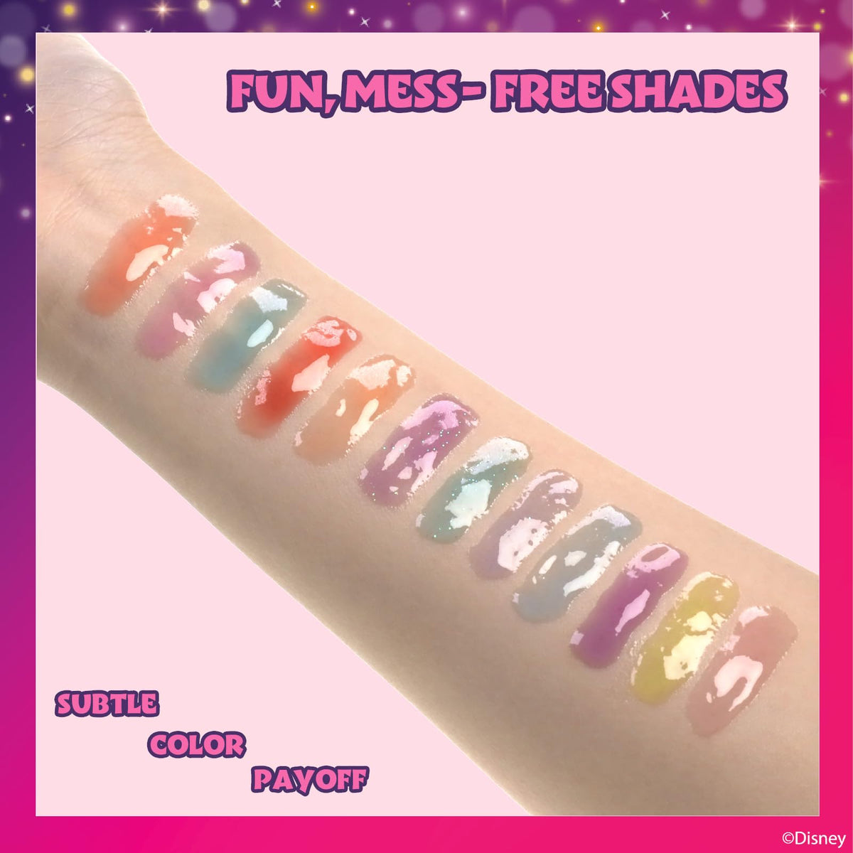 Townley Girl gloss texture swatch illustrating shimmer and moisturizing finish