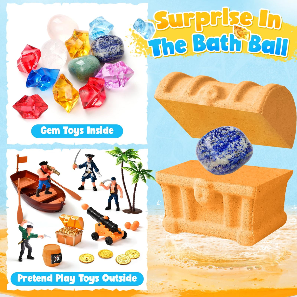 Toylink close-up of a treasure chest bath bomb texture and shape, showcasing handcrafted detail