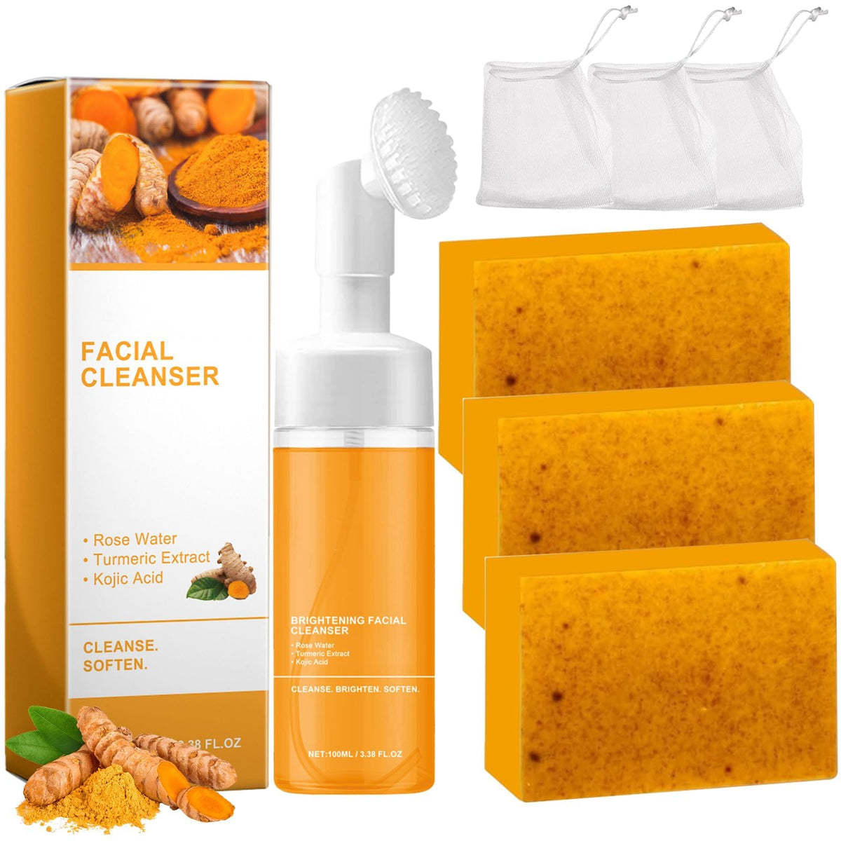 TPTAL front packaging showing both turmeric cleanser and soap, clear product identity and benefit