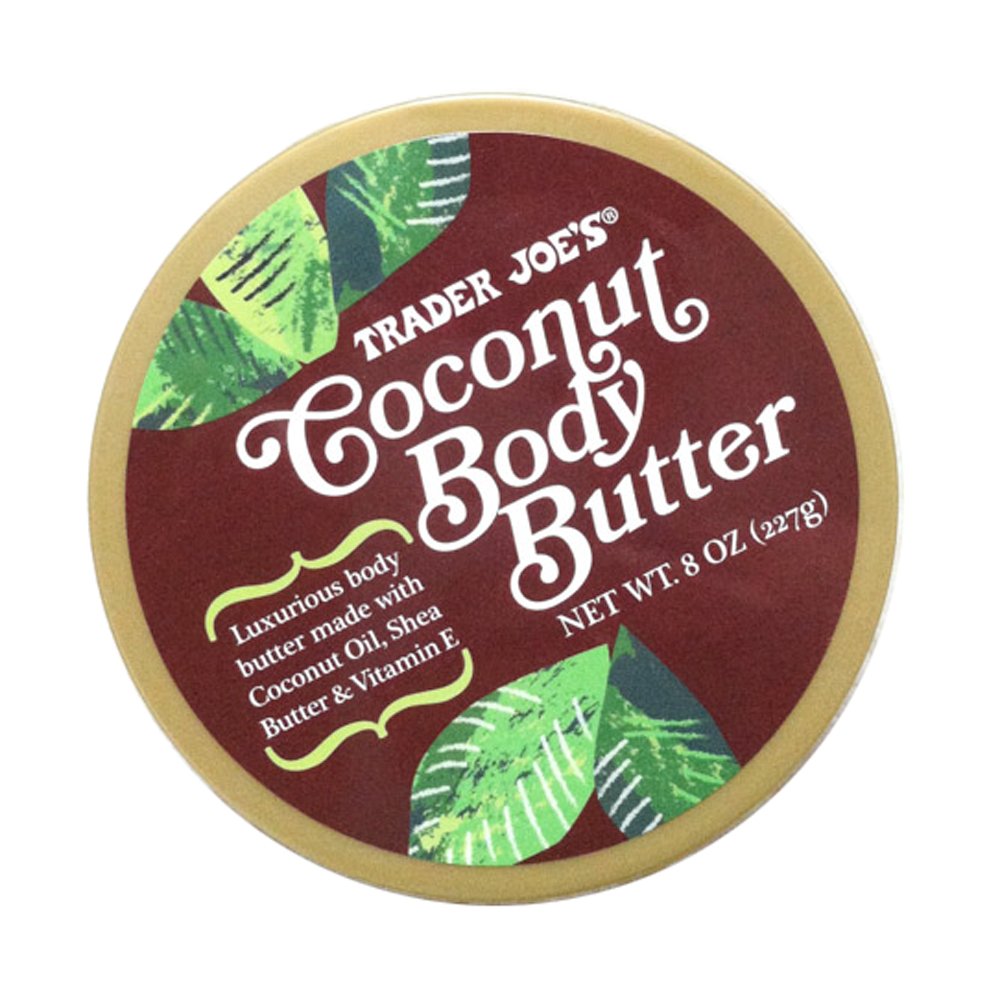 Trader Joe's coconut body butter creamy texture close-up on spatula, shows smooth spreadability